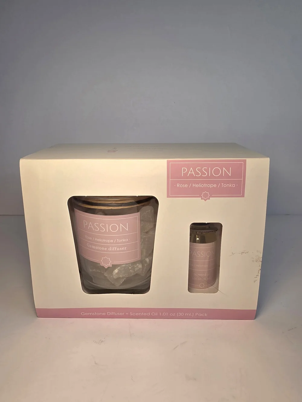 NWT F&F Gemstone Salt Rock Diffuser & Scented Essential Oil Pink Passion Scent